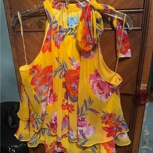 CeCe Yellow Floral Halter Top
